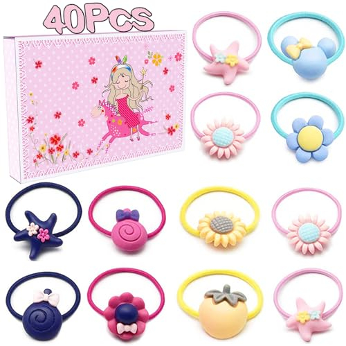 40 Stück Haargummis Mädchen Bunt Klein Set, BTIYMU Kleine Haargummis Kinder Zopfgummis Mädchen Kleinkind, Baby Haargummi Mini Bunte Elastische Haarschmuck Gelb Rosa Rot Blau Lila mit Rosa Box