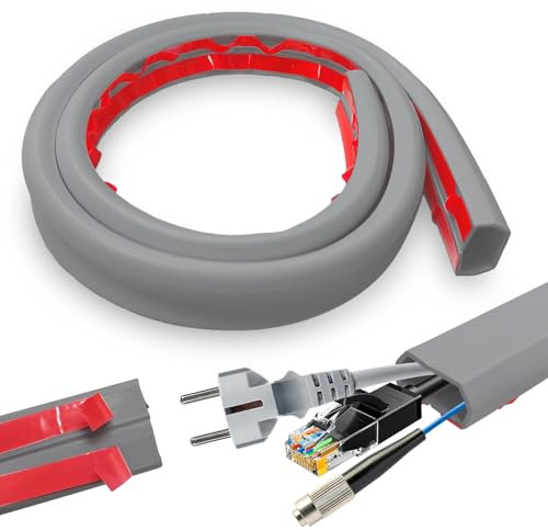 Canal de cables de pared autoadhesivo, 1 m x 25 mm, pequeño puente de cables, protección de cables para oficinas, apartamentos, almacenes, hoteles y oficinas, color gris