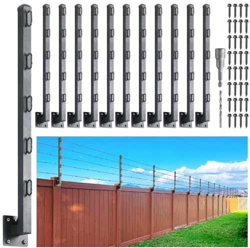 Hulave 12-Pack Fence Post Extender, High 32 Fence Barbed Wire Extend Arm, Used to add Height to Wood Fences for Privacy and to Prevent Animals from Jumping Away and Breaking in (Matte-Black)