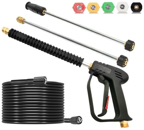 Hochdruckreiniger-Pistole und Schlauch-Set, 4000 PSI Hochdruckreiniger-Pistole mit 7,8 m Hochdruckreiniger-Schlauch und 2 Verlängerungsstäben für Gas- und Elektro-Hochdruckreiniger, 101,6 cm