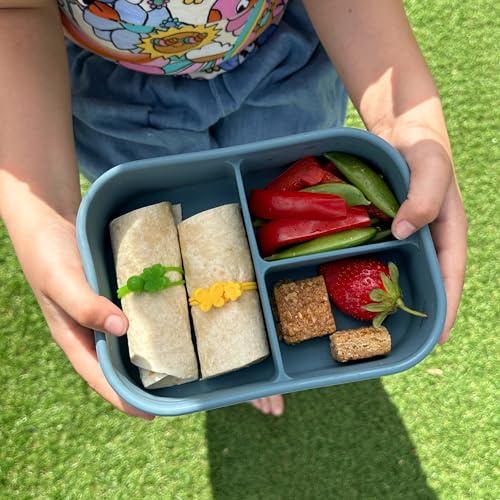 Pick Box Classic | 3 Compartment Silicone Lunch Box | Drop Proof & Leak Proof | Lunch Box for Kids (Blue & Yellow)