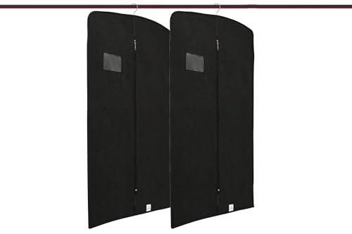 Kuber Industries Pack of 2 Blazer Cover | Suit Covers with Zip for Women & Men | Dustproof Coat Bag for Clothes, Jacket | Plain Coat Cover | Black