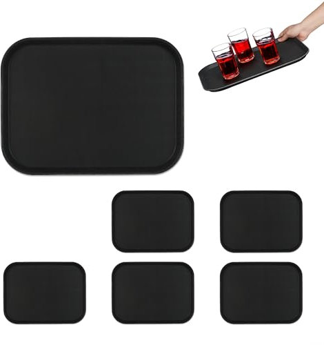 Relaxdays Vassoio Antiscivolo, Set 6 Piatti da Portata, LxP: 41x30 cm, per Servizio Ristorante, Bar, Cucina e Casa, Nero