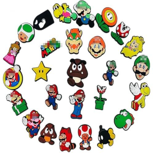 Fancico Adornos para zapatos Mario, 27 piezas, diferentes decoraciones para adolescentes y adultos, accesorios para zuecos, recuerdo de fiesta