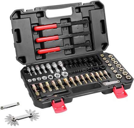 VEVOR 61-Piece Thread Chaser Set, UNC UNF and Metric Thread Restorer Tool, Rethreading Tool Kit with 28 Taps 28 Dies 3 Thread Files Storage Case, Heat Treated Steel, for Mechanics DIY Enthusiasts