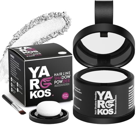 Yargkos Polvere ombra per linee di capelli, nasconde immediatamente le radici grigie Ideale per capelli chiari di donna/uomo; anche per contorni della barba, lunga durata e resistente (Bianco)