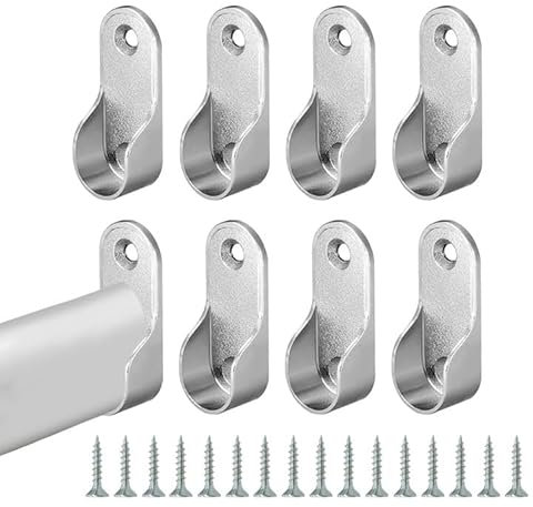 Supporto per Asta Armadio, 8 Pezzi 19mm Staffe per Tubo in Lega di Zinco Nichelata Supporto Regolabile per Asta Appendiabiti Facile Montaggio con Viti Incluse per Armadio Guardaroba Tende e Binari
