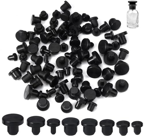 80 Stück Schwarz Verschlussstopfen, 8 Größen Gummi Lochstopfen Schwarz Rund | 4-9.5mm Runde Schnappverschluss Silikonstopfen, Abdeckkappen Gummistopfen für Löcher, Flaschen, Rohre