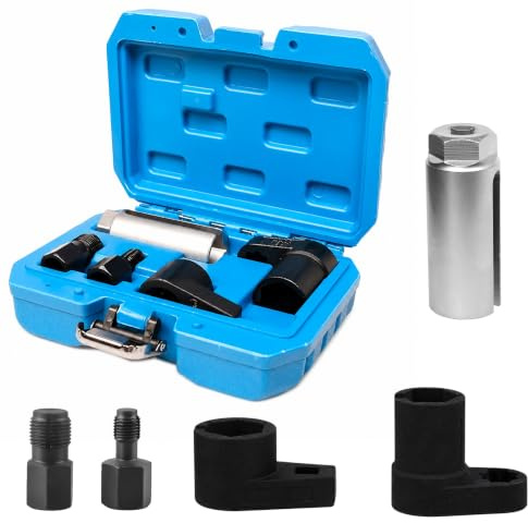 REINKO Lambdasonden-Stecknuss-Satz 5-teilig, O2-Sensor-Werkzeug mit 3 x 22 mm Stecknüssen, 1/2 & 3/8 Antrieb, Gewindenachschneider M12 x 1,25 & M18 x 1,5, im Koffer