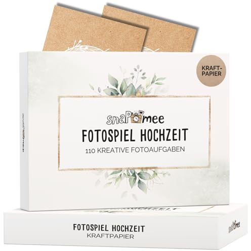 Fotospiel Hochzeit XXL by snaPmee - 100+9 Fotoaufgaben - Hochzeitsspiel für Gäste & Brautpaar - Fotobox Aufgaben, Fotochallenge, Gästebuch Spiel (Kraftpapier Deluxe)