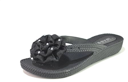 Air Foot Ladies Black Flip Flops Womens Slip On Flower Gem Comfortable Summer Beach Stylish sandals Uk Sizes 3-8