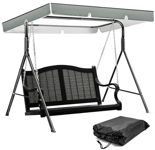 UVVRUR Hollywoodschaukel Dachbezug Hollywoodschaukel Ersatzdach Hollywoodschaukel 3 Sitzer 210 x 145 cm 420D Oxford-Tuch, Wasserdicht Universal Dach für Hollywoodschaukel UV-Schutz Sonnendach (Grau)