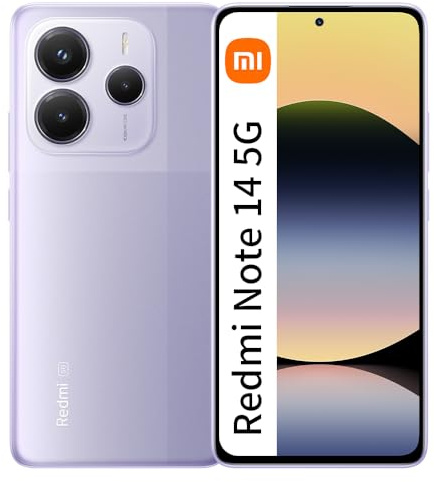 XIAOMI Smartphone Redmi Note 14 5G,8+256GB,Viola,Sistema di fotocamera IA 108MP,Batteria 5110mAh,Schermo di cura degli occhi 120Hz,Funzionalità IA(Caricatore Incluso)