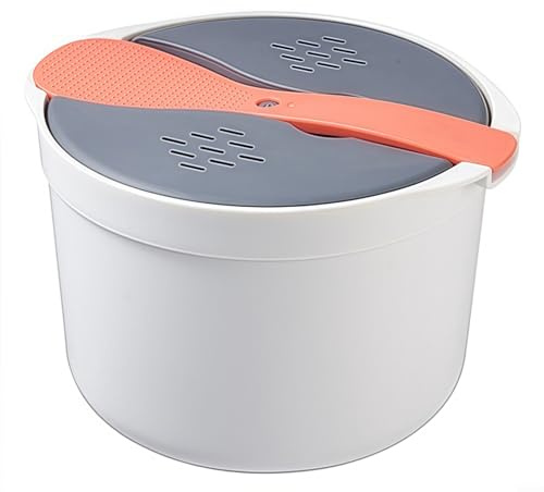URPIZY Arrocera portátil para microondas y vaporera de polipropileno, olla multifuncional con colador para cocinar al vapor verduras, cocinar pasta y arroz, apta para lavavajillas, compacta (naranja)
