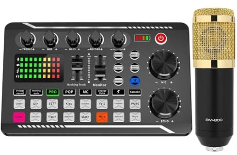 Mesa Mezclas, Equipo de DJ, micrófono, tarjeta de sonido, consola, Kit de tarjeta de sonido de estudio, Cable, teléfono, mezclador de voz en vivo, tarjeta de sonido F998(With Microphone)