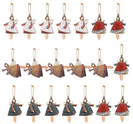20 Stück Weihnachtsanhänger Holz Schutzengel, Kleine Engel Anhänger für Weihnachtsbaum, Holz Engel anhänger Weihnachten Deko, 4 Designs Weihnachtsengel Anhänger, Christbaumschmuck Adventskalender