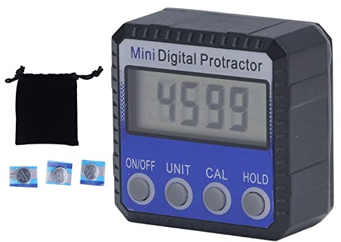 Inclinometro Digitale Magnetico, Misuratore Angoli 360° 4x4, Blu Portatile - Display Auto Ribaltabile, Multifunzione con 4 Unità di Misura, Ideale per Flessometro e Squadra