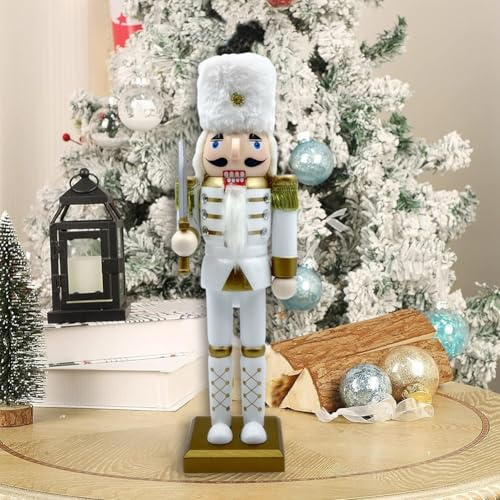 CashMuch 30 x 10 x 8 cm en bois blanc doré casse-noisette de Noël décorations de bureau décoration de Noël produits de décoration de la maison