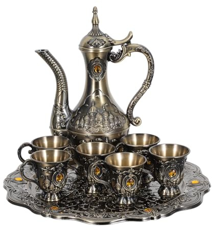 DOITOOL Service à thé vintage pour femme, 6 tasses et soucoupes, théière à motif floral rétro en verre gaufré, idéal pour les mariages et les réceptions.