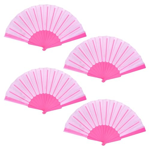 baotongle 4 Stück Handfächer Faltventilator Chinesischer handfächer Fan Orientalischer Tuch Stoff Fan für Tanz, Party,Diy, Haus Wand Dekoration (Rosa)