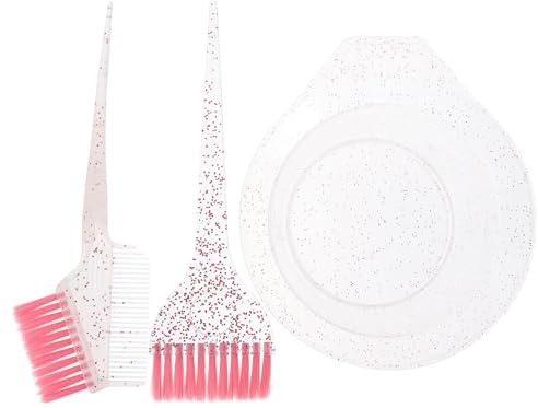 Tofficu Juego de Cepillo y Cuenco para Teñir el Cabello, Set de 3 Piezas, Cuenco Transparente Escala para Mezclar Tinte, Pincel de Cerdas para Coloración Uniforme, Color Rosa, Uso