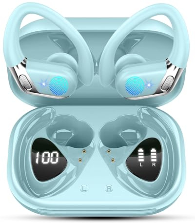 Cuffie Bluetooth Sport, Auricolari Bluetooth 5.4 HiFi Stereo, 50H Cuffie Wireless CVC 8.0 Cancellazione Rumore, Ricarica Rapida USB-C, Cuffiette Bluetooth IP7 Impermeabil per Running Palestra Correre