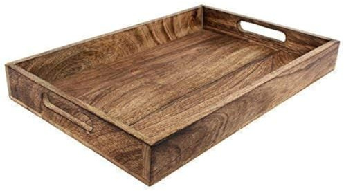 GoCraft Handmade Classic Wooden Tray – Medium 15 Serving Tray for Kitchen, Dining, and Home Use – Elegant Wood Serveware for Food, Drinks, Snacks, Coffee, Tea, Breakfast, Parties & Everyday Use