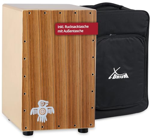 XDrum Cajon Peruana Zebrano (3 mm Schlagplatte, 9 mm Birkenkorpus, 48 cm hoch, inkl. Rucksack-Tasche)