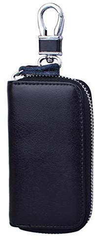 The Flash Store Men Leather Zip Around 6 Hook Key Case Car Key Holder Wallet Black