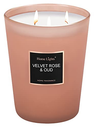 Home Lights Luxury Designer Scented Large Jar Candle, 100% Nature Soy Wax, 33.26 oz，3 Wick， Highly Scented & Long Lasting-Velvet Rose & Oud