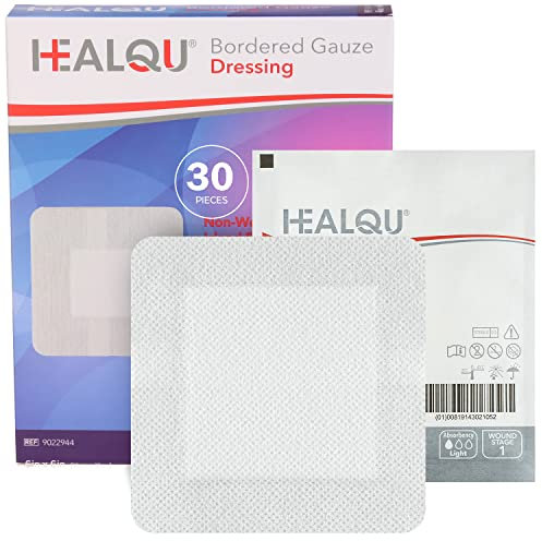 Healqu Eingefasster Gaze-Inselverband – 30 Stück, 15 x 15 cm, sterile, einzeln verpackte Mullauflagen mit wasserabweisender, nicht gewebter Rückseite – weicher und atmungsaktiver Wundverband
