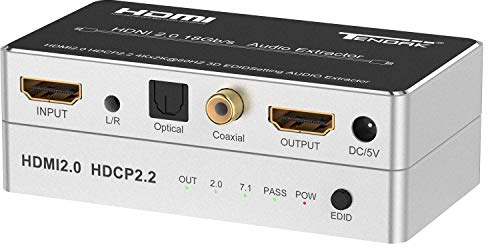 Tendak Estrattore audio HDMI 2.0, Splitter Audio HDMI 4K con Ottico, Spdif, Toslink e coassiale, Convertitore audio stereo 3,5 mm, Supporto 4K@60Hz, HDCP 2.2 HDR 3D per Blu-ray DVD PS4 Xbox One