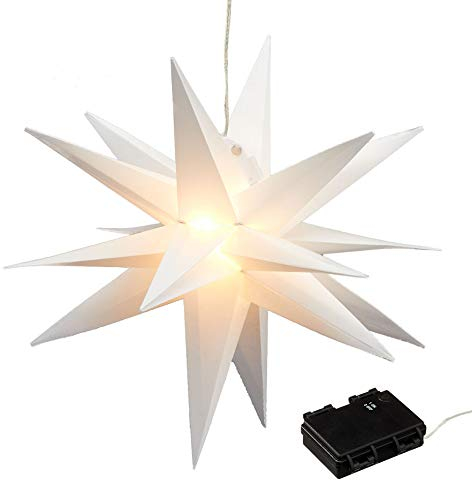 Spetebo Adventsstern zum Hängen für Außen mit 15 LED - 35 cm - Weihnachtsstern warm weiß beleuchtet mit Timer - Advent Weihnachten Deko Outdoor Beleuchtung Batterie betrieben