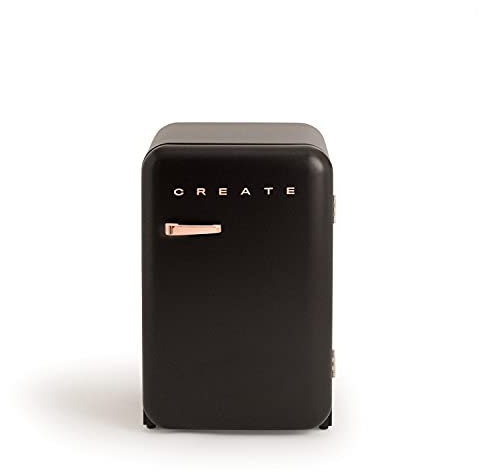 CREATE / RETRO FRIDGE 83.5 ROSE GOLD/Frigorífico negro maneta oro rosado / 98W, bajo consumo, 2 estantes, regulador temperatura, botellero, 56x54x84cm