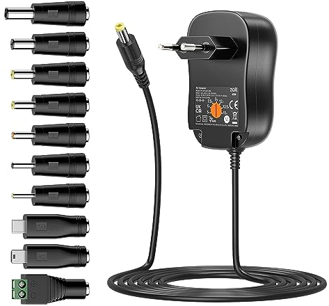 Zolt 45W Universal Netzteil AC DC 5V 6V 7.5V 9V 12V 13.5V 15V 3A Netzteil mit 5V 2A USB-Anschluss und 10 DC-Stecker für Haushaltselektronik, 3000mA Max.