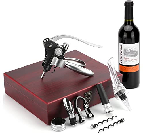 VASFFG Tire Bouchon de Vin Coffret Cadeau Ouvre Bouteille Professionnel Sommelier Kit de Débouchage Vin, Ensemble Cadeau Coupe-Capsule et Bouchon sous Vide pour Hommes Femmes, Oenophile