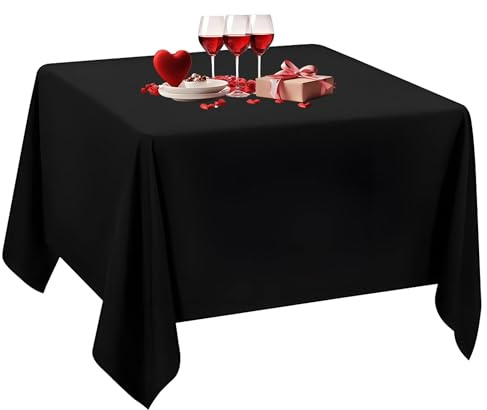 Trimming Shop Black Square Polyester Tablecloth, 90 x 90 Premium Linen Table Cover, Washable Fabric Table Cloth for Dining Table, Banquet, Wedding, Christmas, Birthday, Parties, 1pc