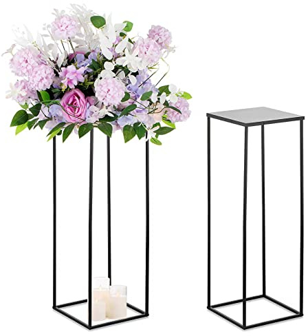 Sziqiqi Floor Vase Tables Centerpieces for Reception - 2 Pcs Metal Column Geometric Flower Stand 31.5in Black Tall Flower Display Rack Decorations for T-Stage Wedding Party Event