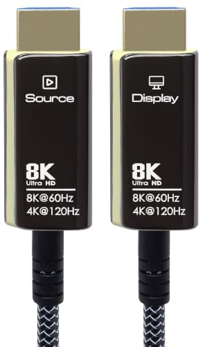 PremiumCord 8K Optisch Aktiv Glasfaserkabel HDMI 2.1, Ultra High Speed Kabel 48 Gbit/s, 3D, EDID, eARC, HDR, Auflösung 8K@60Hz 4320p, 4K@120Hz, Kompatibel mit PS5, Xbox, PC, TV, Vergoldet, Länge 25 m