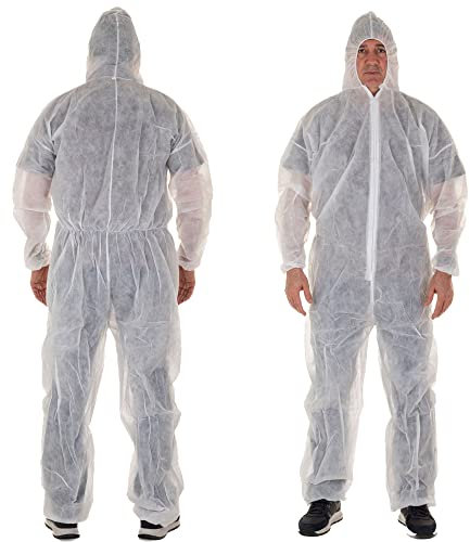 XARA Combinaison Jetable Homme - Combinaison Peinture Jetable en TNT avec Capuche - Lot 5 - Protection contre la Saleté et les Particules - Talle M - Confortable et Respirant - 100% recyclable
