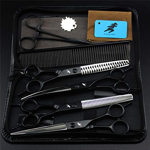 Haustierpflegescheren-Set, Haustierschere (7,0 Zoll), 4-teilig, rostfrei, gerade, dünner und Gebogene Schere für Hunde, Haustierfriseur, Schneideschere, Katze, Hundepflege