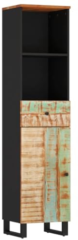 vidaXL Badschrank, Badezimmerschrank mit viel Stauraum, Hochschrank Badkommode mit Eisenbeinen, Beistellschrank Badmöbel, Altholz Massivholz