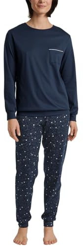 CALIDA Sweet Dreams Manschettpyjamas, dam, av 100% bomull, byxor med tygtäckt elastisk linning, Peacoat blå, 36-38