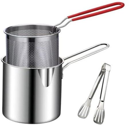 Mini Deep Fryer,Stainless Steel Long Handle Deep Fryer Pot with Frying Basket and Tong,Household Portable Multifunctional Small Fat Fryer Pans for Frying Chicken Leg,Chips,Chicken Chops