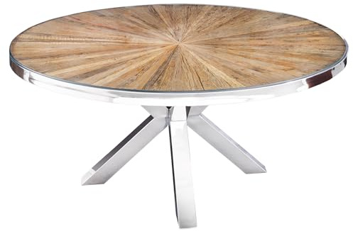 Riess Ambiente Esstisch Barracuda 140cm - braun Silber - Teakholz | naturprodukt-Charakter, höhenverstellbare Füße, individuelle Maserung, Unikat, höhenverstellbaren Füße, Edelstahlgestell