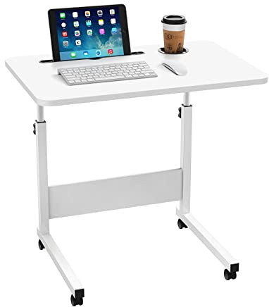 Lvhcmfohm Laptoptisch Höhenverstellbar, Beistelltisch mit Rollen und Kartenschlitzen, Mobiler Schreibtisch Computertisch für Sofa, Bett, Couch, Büro (Weiß, 60x40cm)
