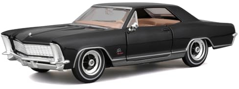 MAISTO Buick Riviera (1965) Special Edition, schwarz - Modellauto 1:24 Originalgetreues Sammlerauto Spielzeugauto mit beweglichen Lenkrad, Türen & Haube, ab 3 Jahren (531214BK)