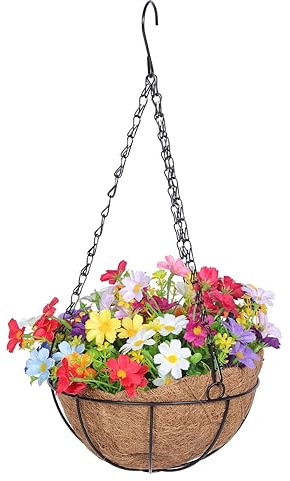 BIUDECO Artificial Flower Hanging Basket Iron Chain for Outdoor Garden Decor Indoor Home Display Featuring Faux Flowers and Material for Beauty