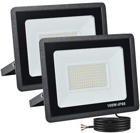 LED Strahler Außen 100W: 10000LM IP66 6000k Aussenstrahler Energiesparend | Außenleuchte Flutlichtstrahler Kaltweiß, für Sportplätze, Hinterhof Auffahrt, Türen, Garage, Flur, Garten