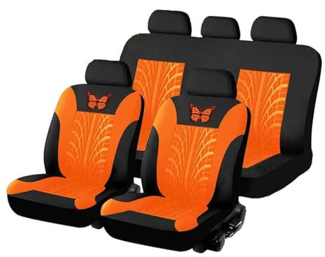 MaKeMoney 9 Stück Auto Sitzbezüge FüR Fo-rd Fiesta MK7 2011 2012-2017, Leder Auto Sitzschoner Atmungsaktiv Schonbezug Auto Innenraum zubehö, D/Orange
